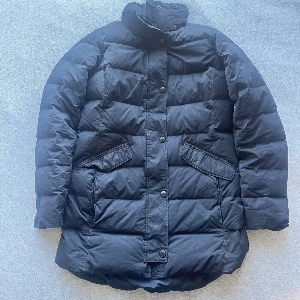 Lands End Coat Womens XS Down Puffer Mid Length Long Black Pockets